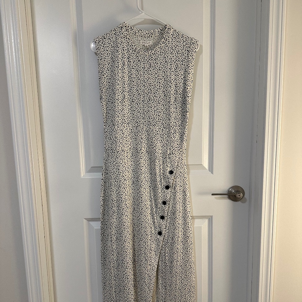 Grey State white w/black dots dress, Size S
